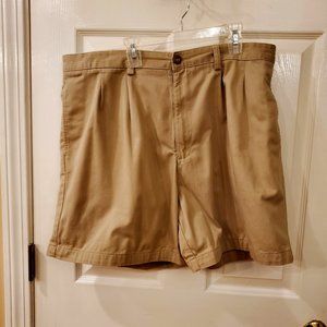 Chaps Chino Tan Mens Pleated Shorts 38 Khaki